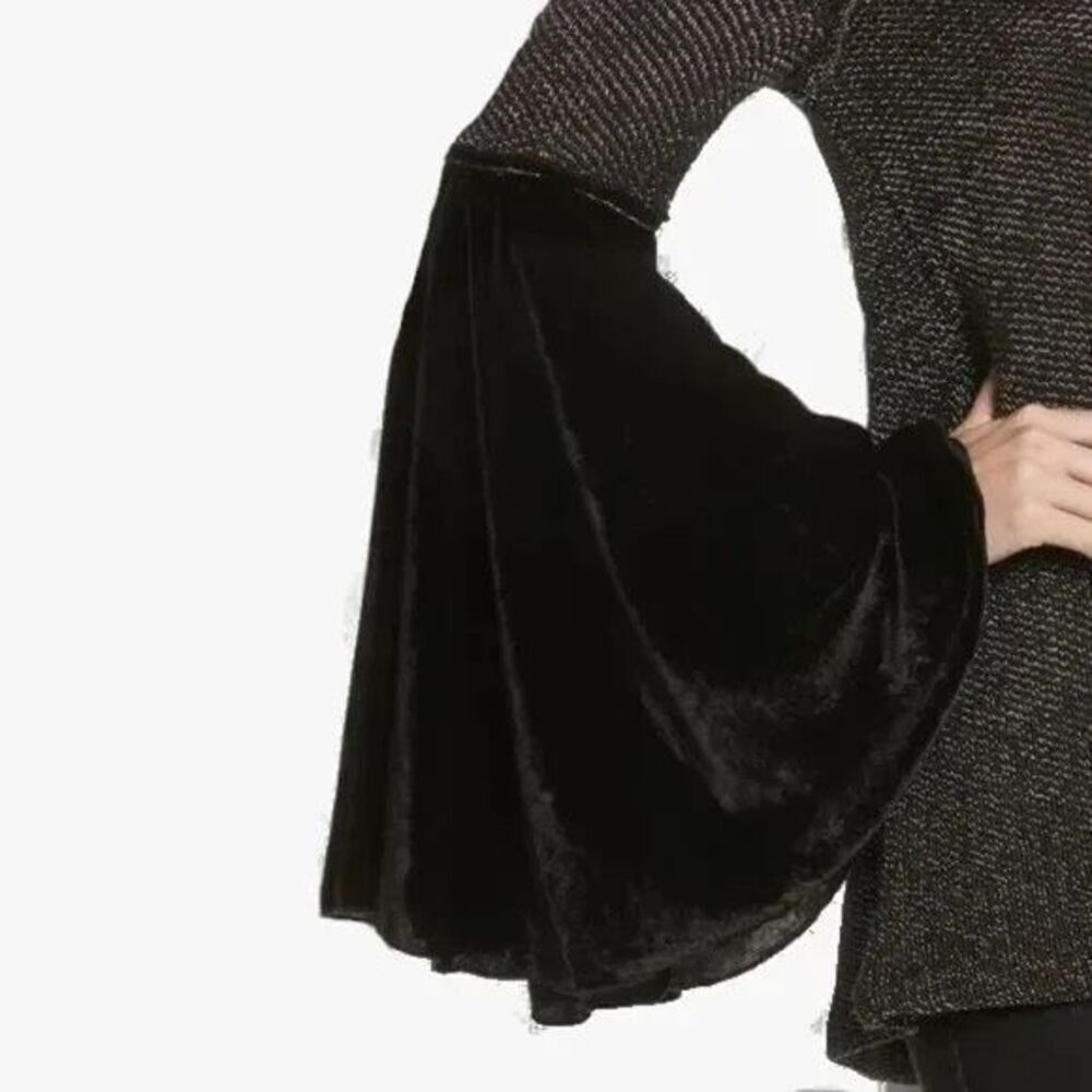 Free People Celestial Velvet Bell Sleeve Sweater in Black Size S NWOT - Picture 4 of 7